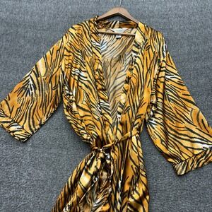 The Vermont Country Store Robe Womens M Tiger Kimono Belted Animal